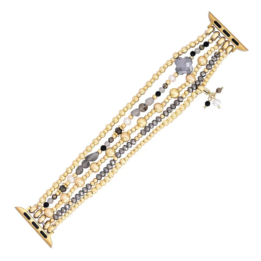 Gray Crystal Beaded Apple Watch Band with Clover Charm Smartwatch Band / Strap > Gemstone Bead Watch Band > Beaded