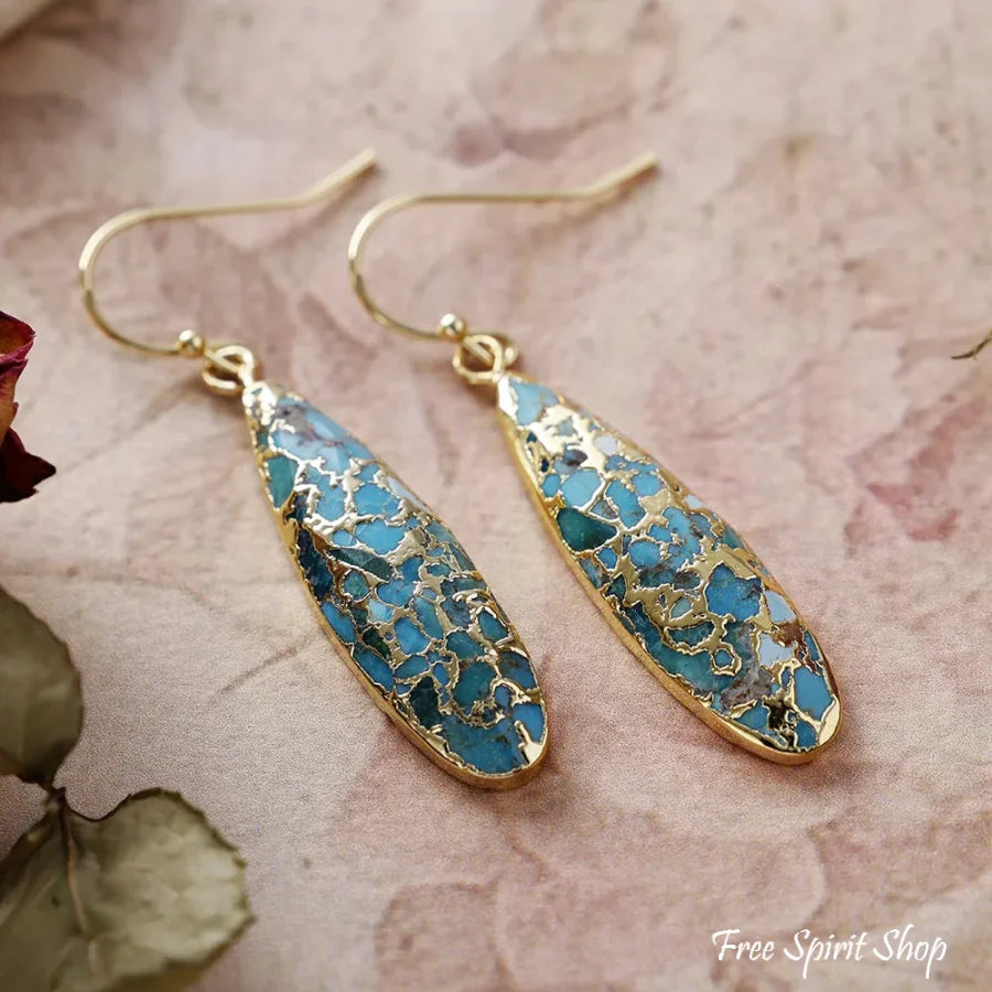 Turquoise Mosaic Jasper Dangle Earrings Jewelry > Earrings > Gemstone Earrings