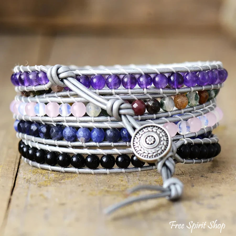 Natural Labradorite Sodalite Indian Agate Wrap Bracelet Jewelry > Gemstone Bead