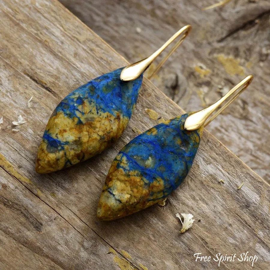 Brown & Blue Jasper Leaf Shape Earrings Jewelry > Gemstone