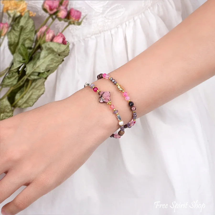 4-in-1 Natural Rhodonite Hematite & Tourmaline Beaded Chain