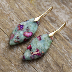 Green & Purple Imperial Jasper Leaf Earrings