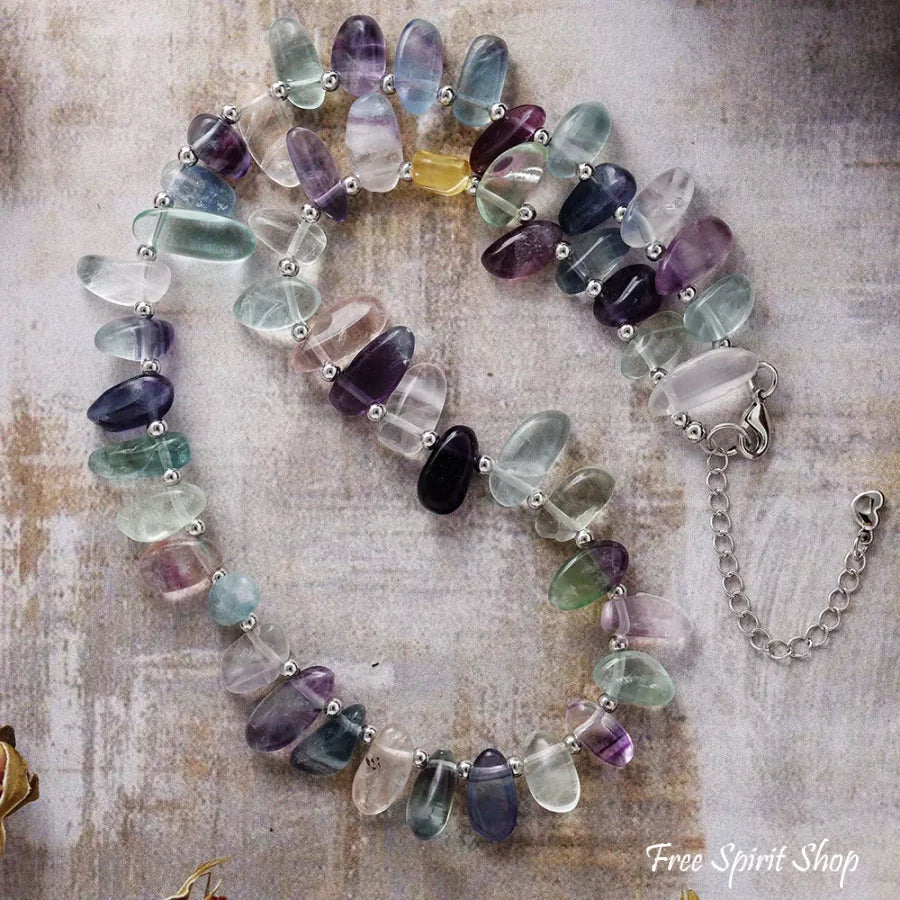 Natural Fluorite Nugget Statement Necklace – Clarity & Flow Fluorite Jewelry > Gemstone Bead Necklace