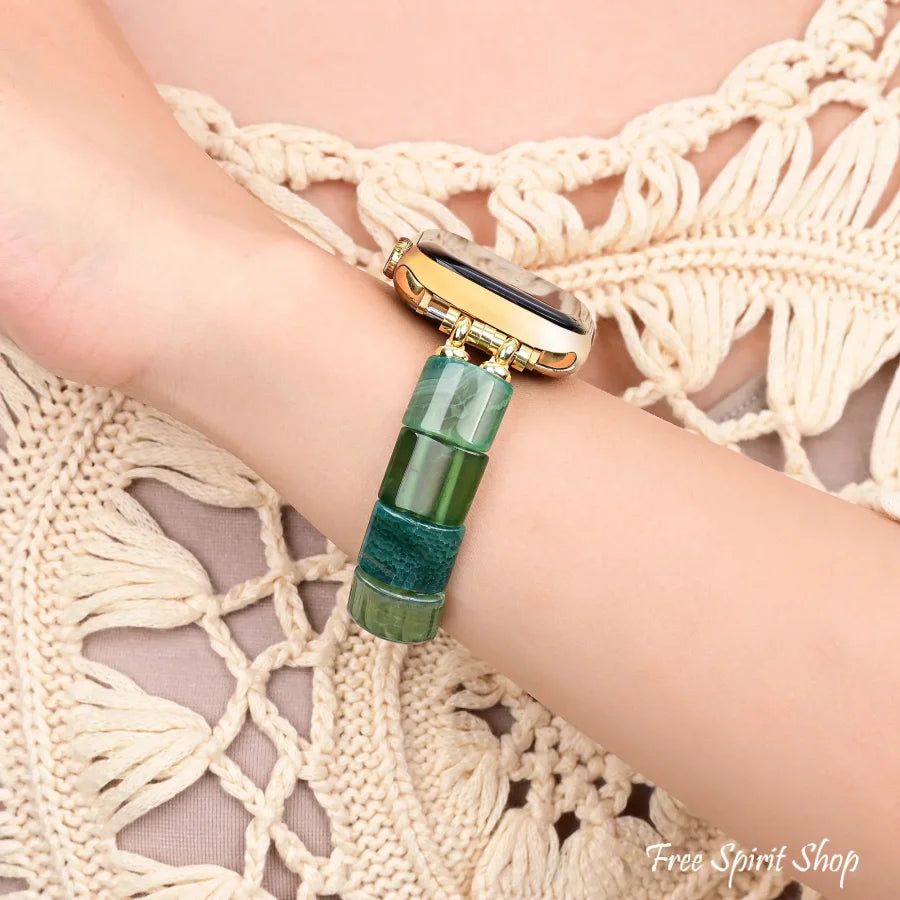Green Agate Square Bead Apple Watch Band