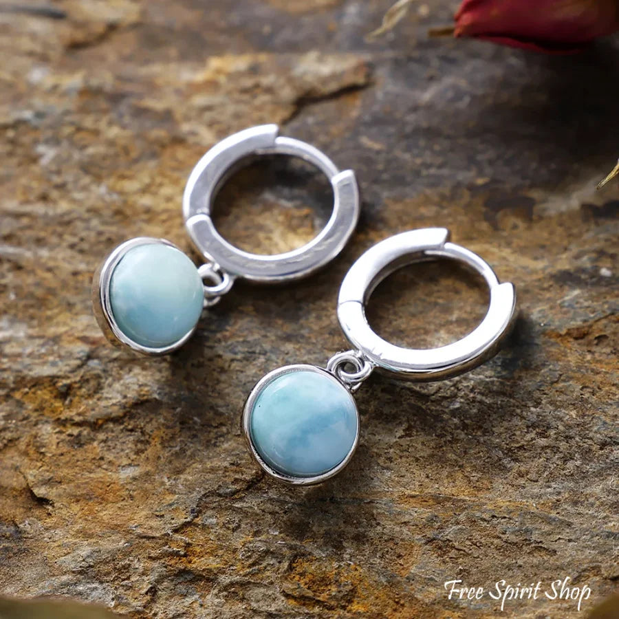 Minimalist Silver Larimar Drop Earrings Jewelry > Earrings > Gemstone Earrings