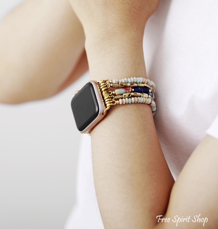King Jasper & Rainbow Beaded Stretchable Apple Watch Band
