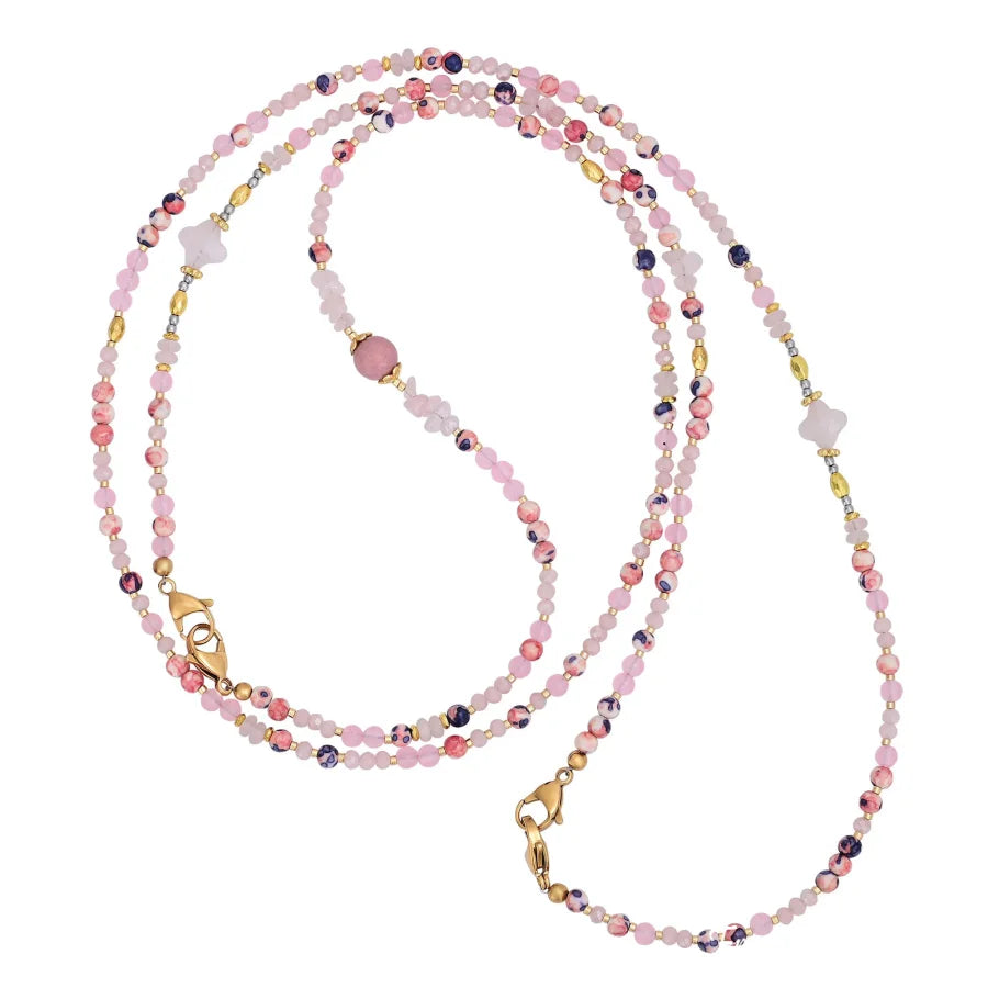 4-in-1 Natural Rose Quartz & Rhodonite Beaded Chain