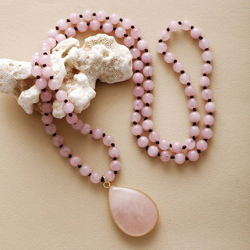 Natural Gemstone Mala necklace, Pearls, cheapest Pink aventurine Rose Quartz, Tourmaline Quartz