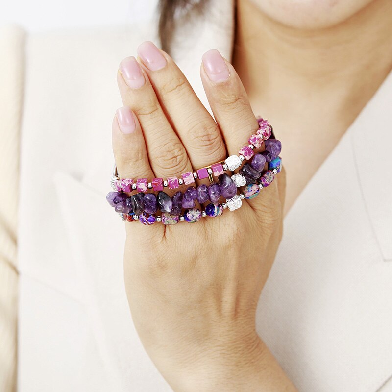 Amethyst & Purple Jasper Elastic Beaded Apple Watch Band