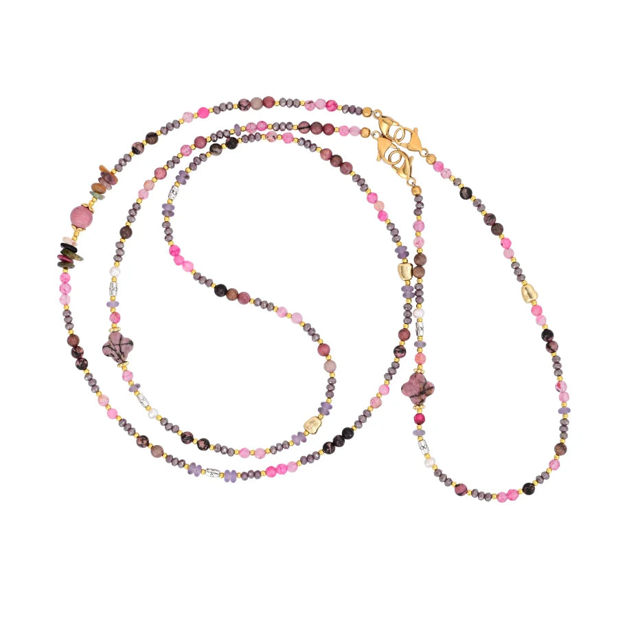 4-in-1 Natural Rhodonite Hematite & Tourmaline Beaded Chain