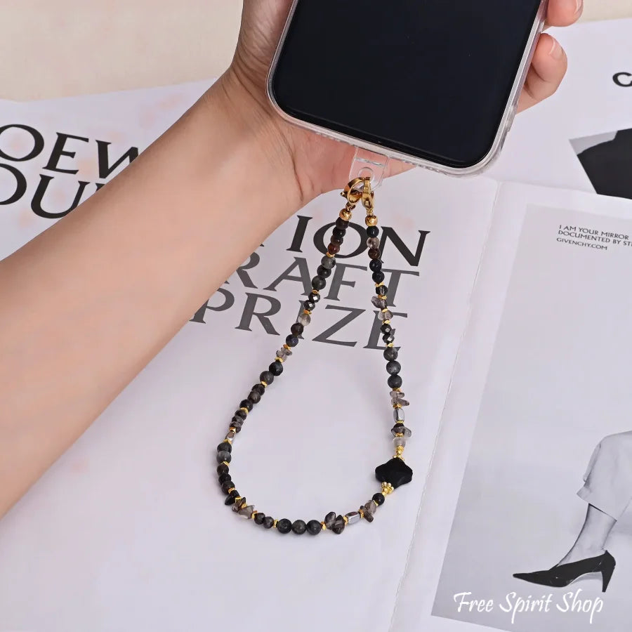 4-in-1 Natural Black Onyx Labradorite & Hematite Beaded Chain