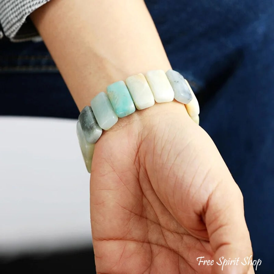 Natural Amazonite Stone Elastic Apple Watch Bracelet Smartwatch Band / Strap > Gemstone Bead Beaded