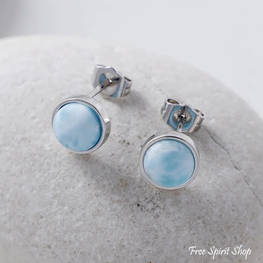 Minimalist Silver Larimar Drop Earrings Stud Jewelry > Earrings > Gemstone Earrings