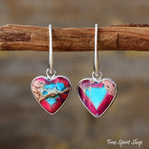 Heart-Shaped Turquoise & Red Jasper Dangle Earrings