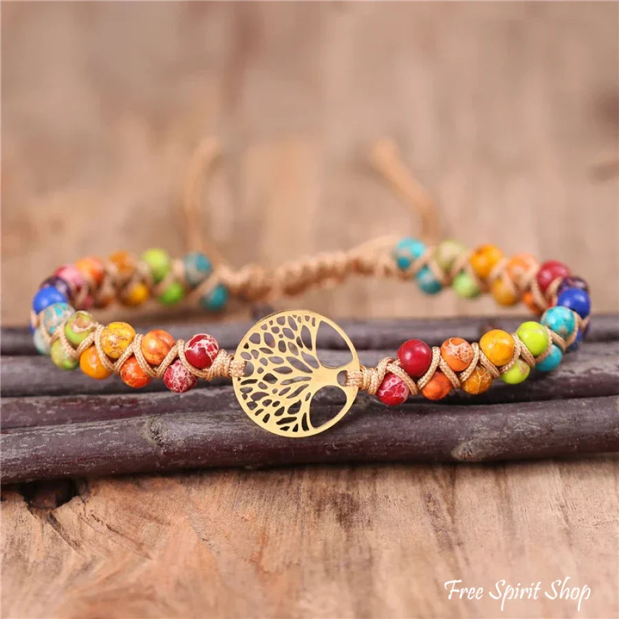7 Chakra Tree of Life Braided Adjustable Bead Bracelet