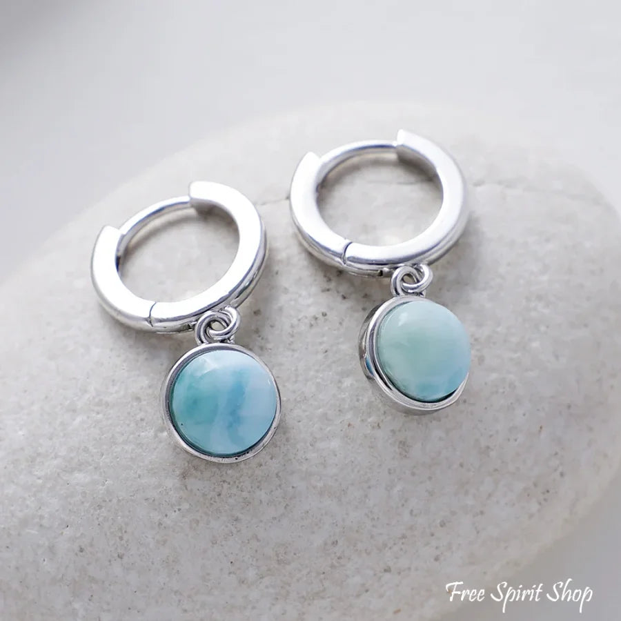 Minimalist Silver Larimar Drop Earrings Hoop Jewelry > Earrings > Gemstone Earrings