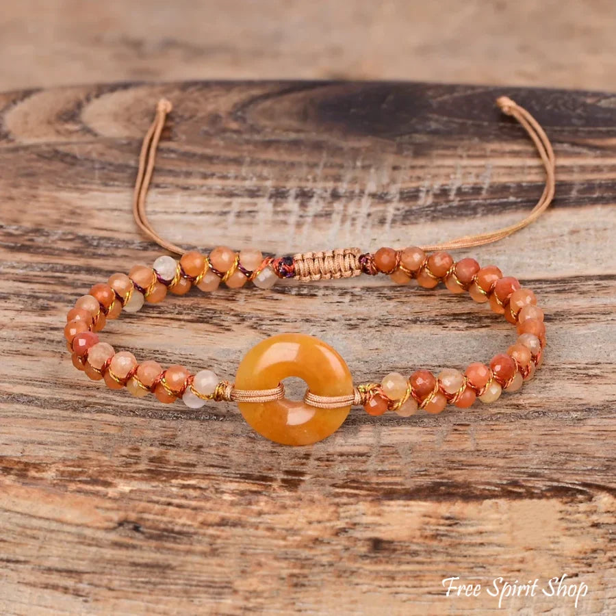 Orange Agate Circle Charm Adjustable Bracelet – Symbol of Creativity & Balance