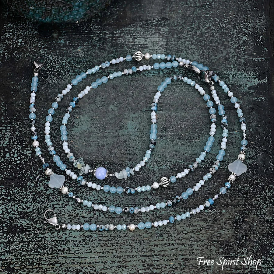 4-in-1 Natural Aquamarine & Agate Beaded Chain