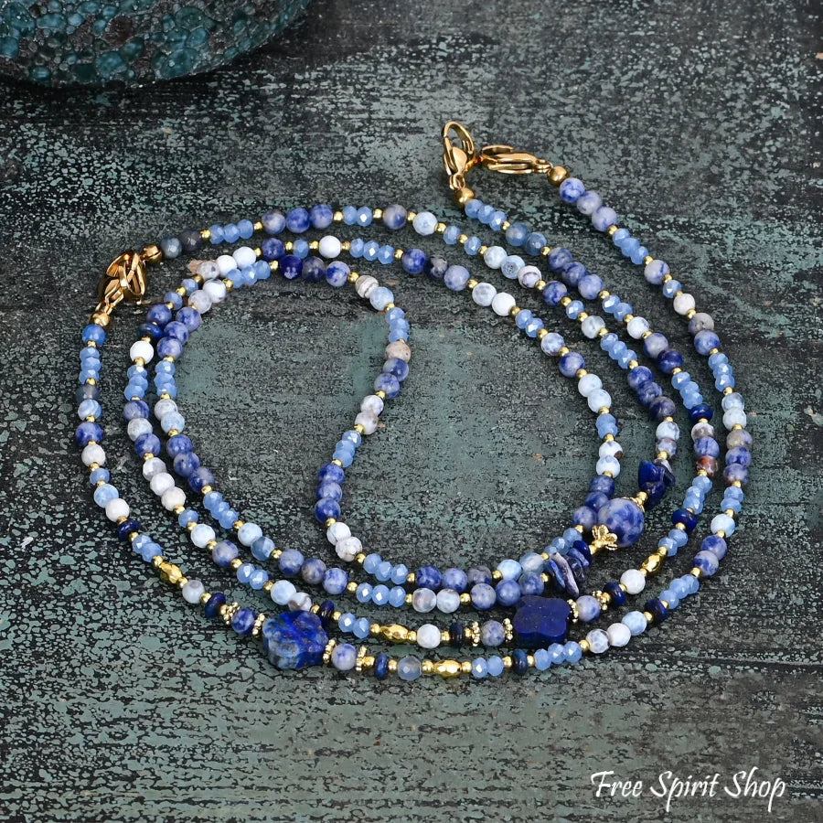4-in-1 Natural Blue Sodalite & Lapis Lazuli Beaded Chain