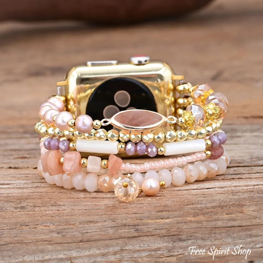 Natural Pink Aventurine & Pearl Apple Watch Bracelet