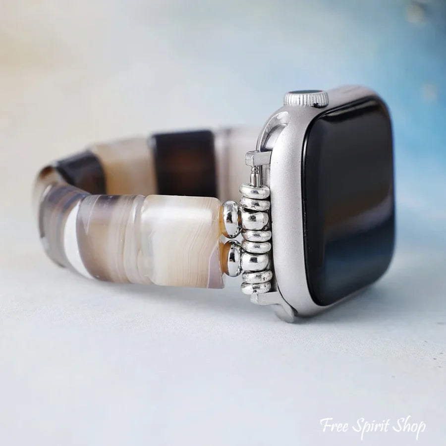 Brown Agate Square Bead Apple Watch Band Smartwatch Band / Strap > Gemstone Bead Watch Band > Beaded Apple Watch Band