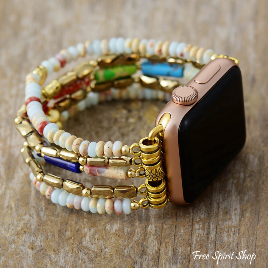King Jasper & Rainbow Beaded Stretchable Apple Watch Band