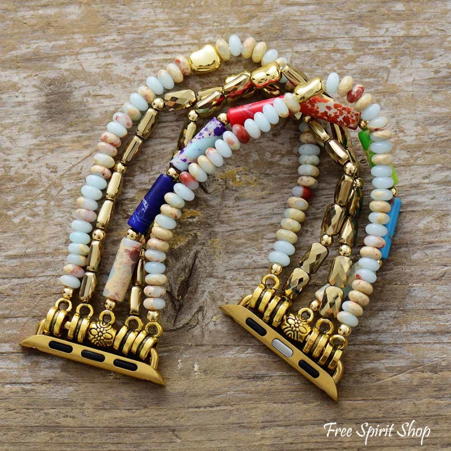 King Jasper & Rainbow Beaded Stretchable Apple Watch Band