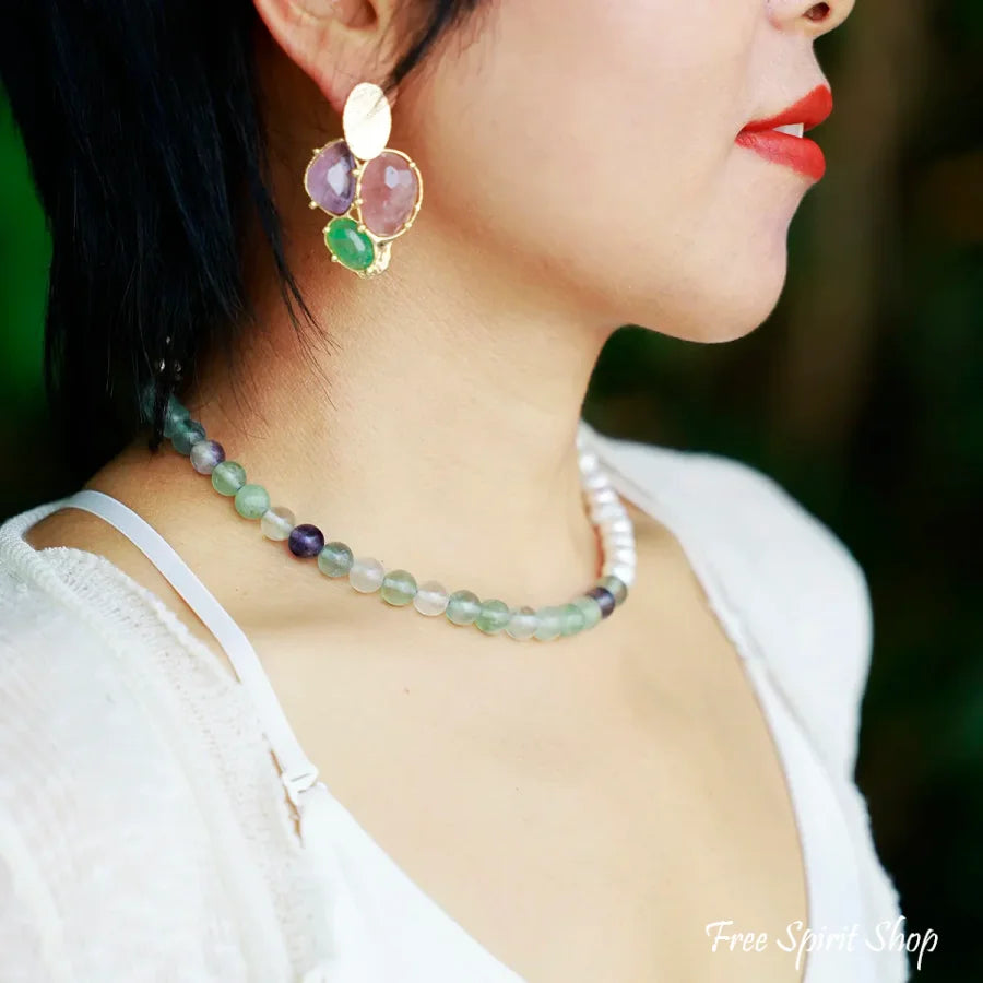 Fluorite & Freshwater Pearl Choker – Clarity & Grace Fluorite & Pearls Jewelry > Gemstone Bead Necklace