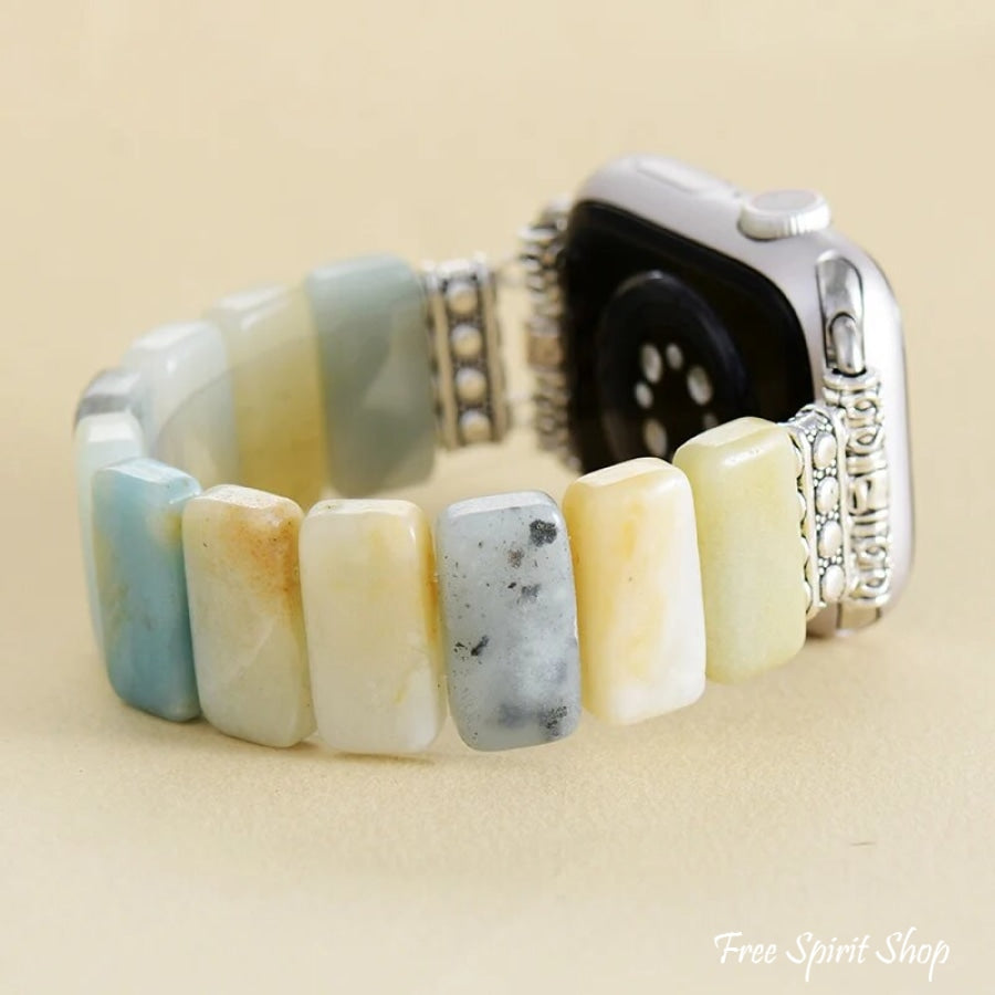 Natural Amazonite Stone Elastic Apple Watch Bracelet Smartwatch Band / Strap > Gemstone Bead Beaded