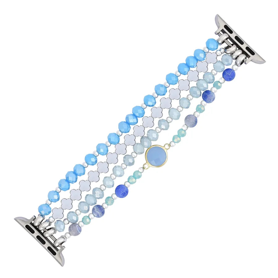 Ocean Breeze Beaded Apple Watch Band With Silver Clover Charms
