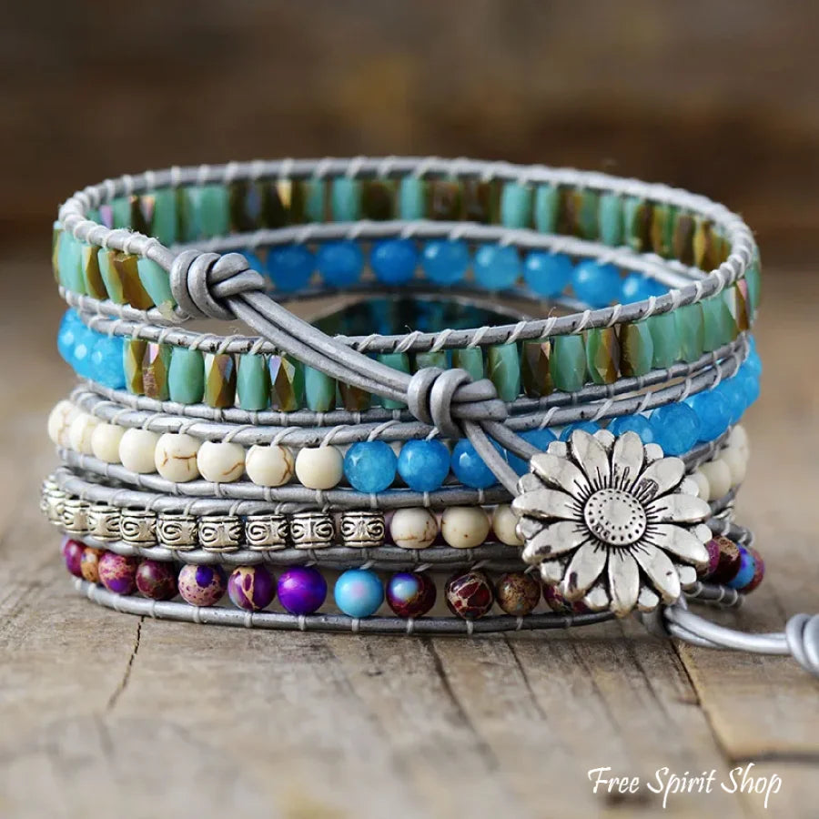 Blue Ocean Jasper & Purple Wrap Bracelet Jewelry > Gemstone Bead