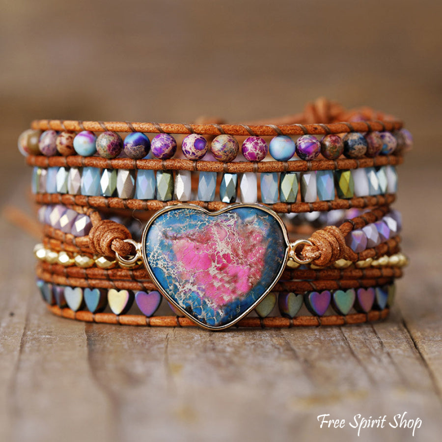 Handmade Purple Jasper Heart Wrap Bracelet
