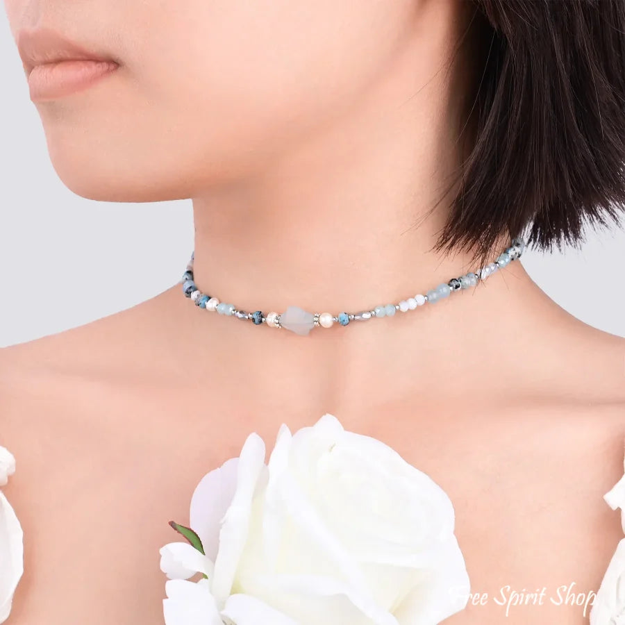 4-in-1 Natural Aquamarine & Agate Beaded Chain