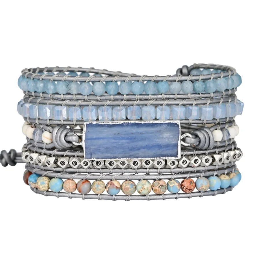 Natural Blue Topaz & King Jasper Wrap Bracelet Jewelry > Gemstone Bead