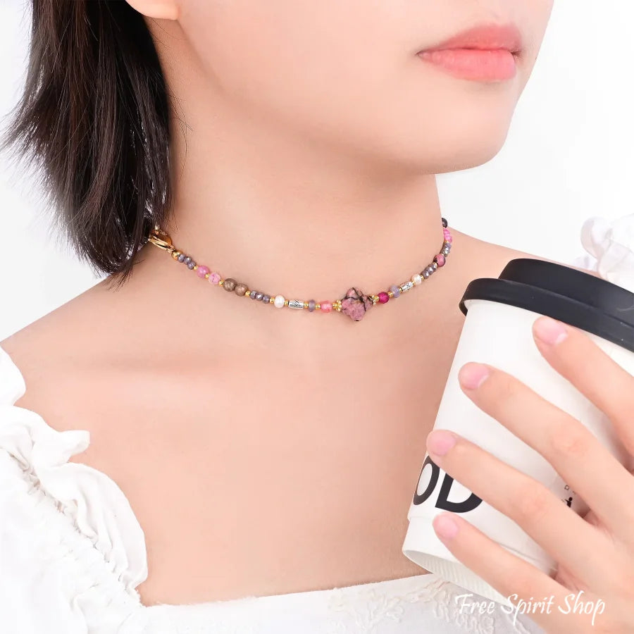 4-in-1 Natural Rhodonite Hematite & Tourmaline Beaded Chain