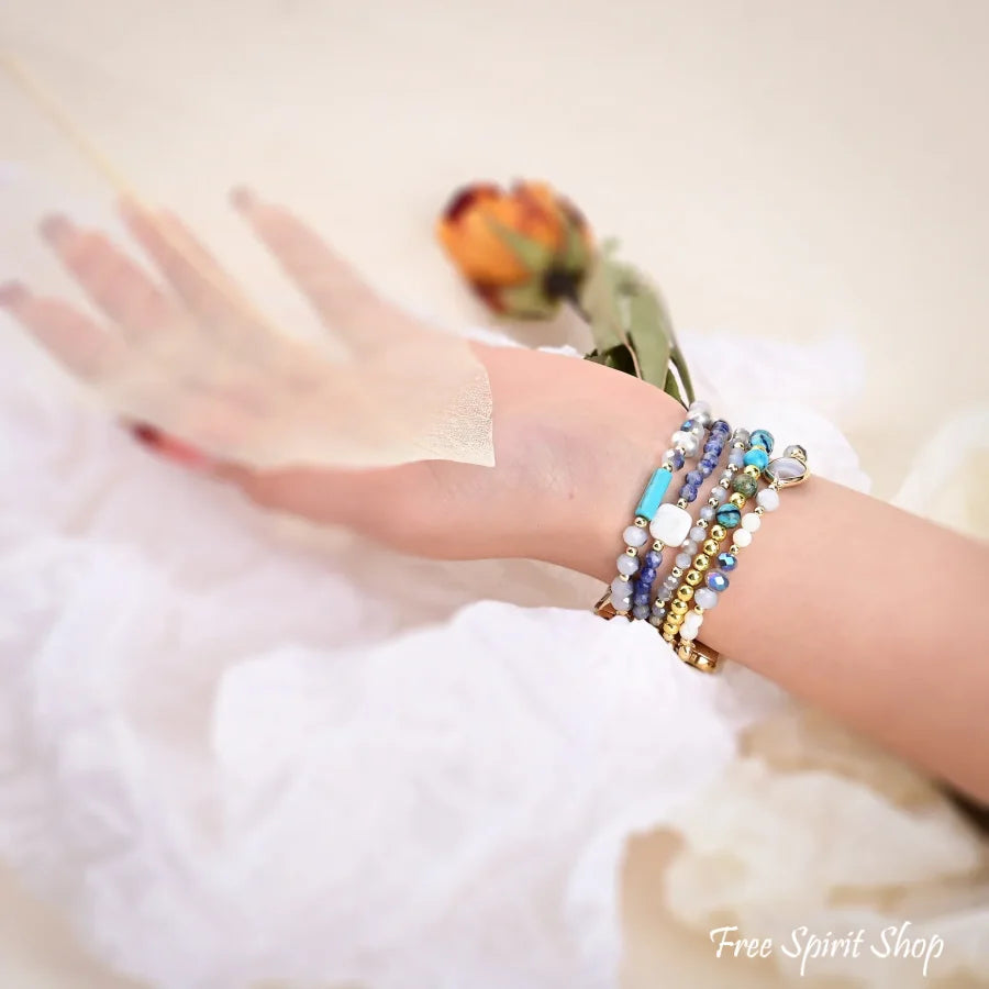 Natural Blue Sodalite Freshwater Pearl & Jasper Stretchable Apple Watch Band Smartwatch / Strap >