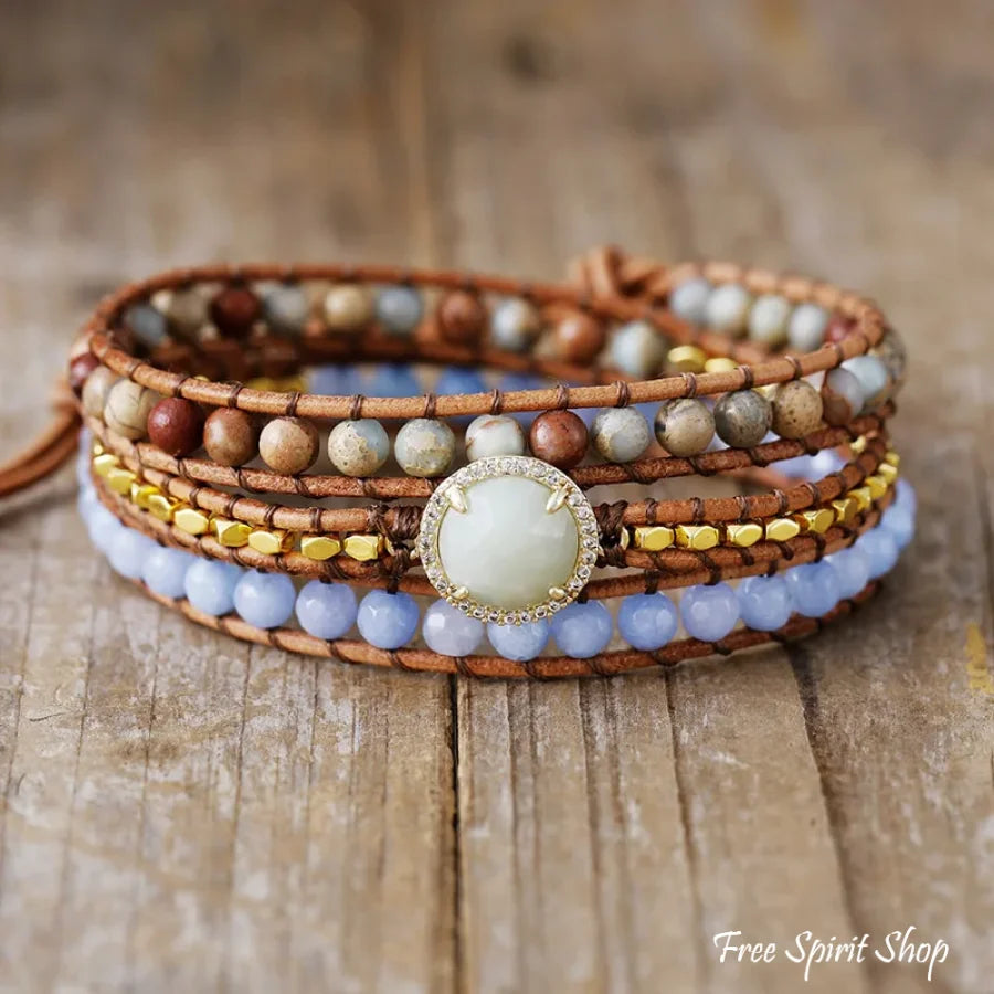 Natural King Jasper & Jade Wrap Bracelet Jewelry > Gemstone Bead
