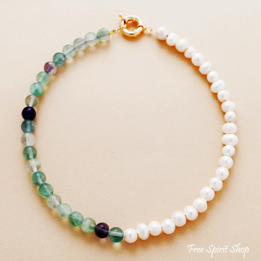 Fluorite & Freshwater Pearl Choker – Clarity & Grace Fluorite & Pearls Jewelry > Gemstone Bead Necklace