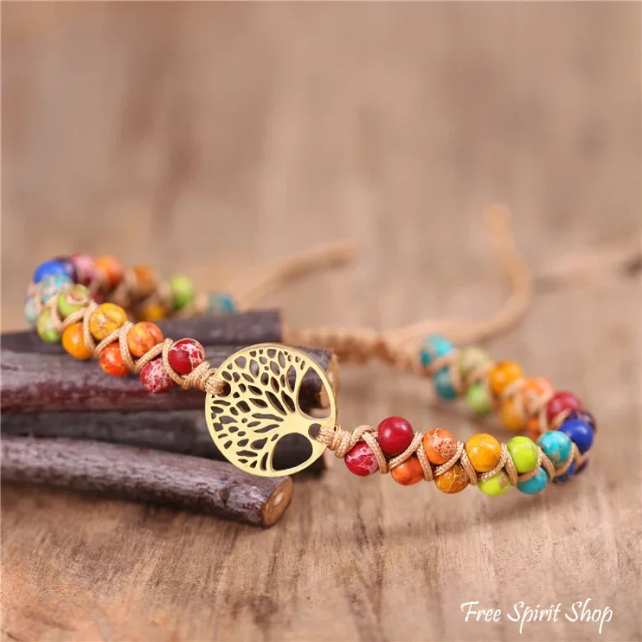 7 Chakra Tree of Life Braided Adjustable Bead Bracelet
