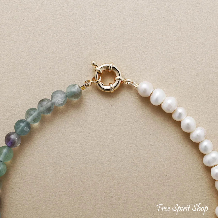 Fluorite & Freshwater Pearl Choker – Clarity & Grace Fluorite & Pearls Jewelry > Gemstone Bead Necklace