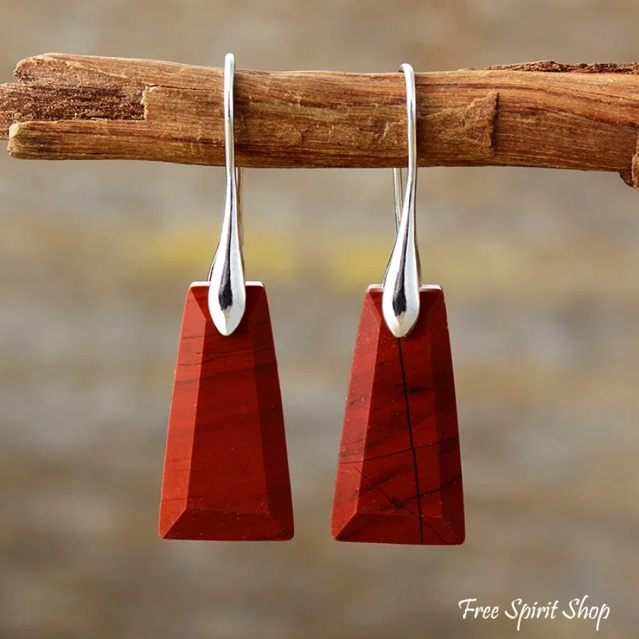 Natural Red Jasper Pyramid Earrings Jewelry > Gemstone