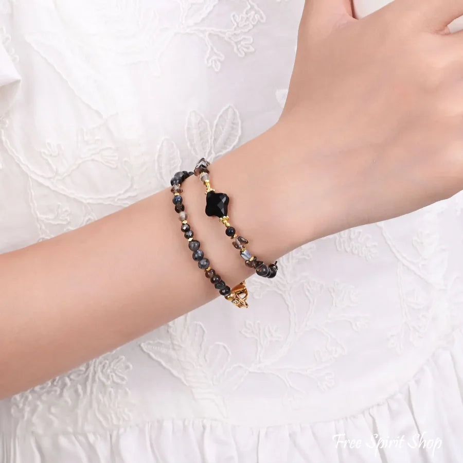 4-in-1 Natural Black Onyx Labradorite & Hematite Beaded Chain