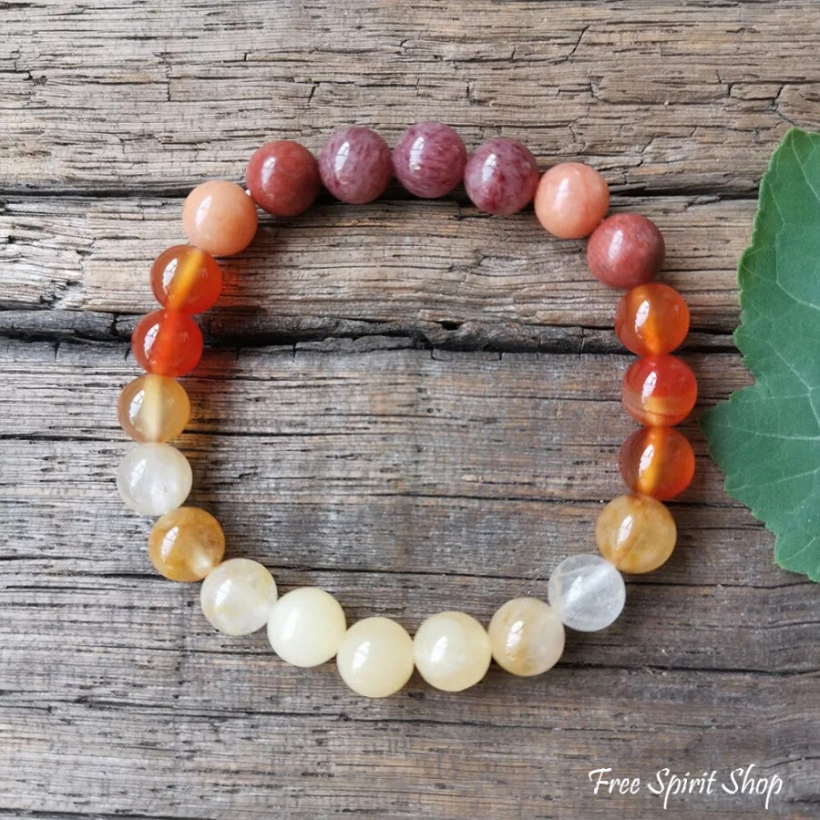 Natural Pink Aventurine Carnelian & Yellow Citrine Bead Bracelet Jewelry >