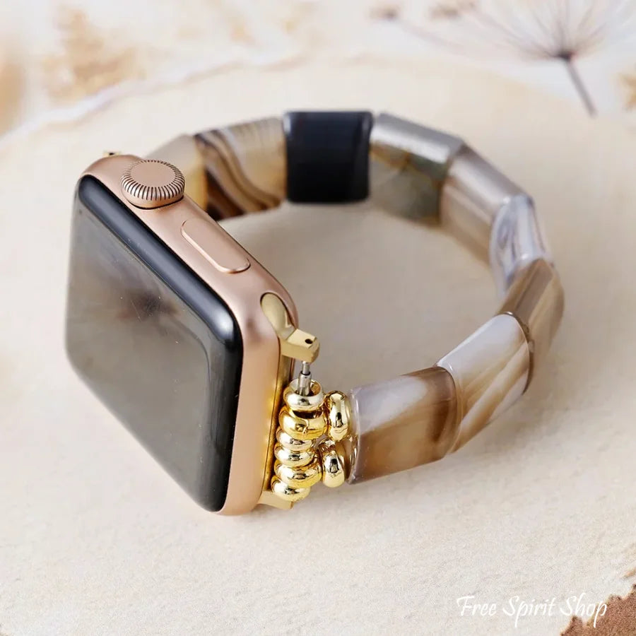 Brown Agate Square Bead Apple Watch Band Smartwatch Band / Strap > Gemstone Bead Watch Band > Beaded Apple Watch Band