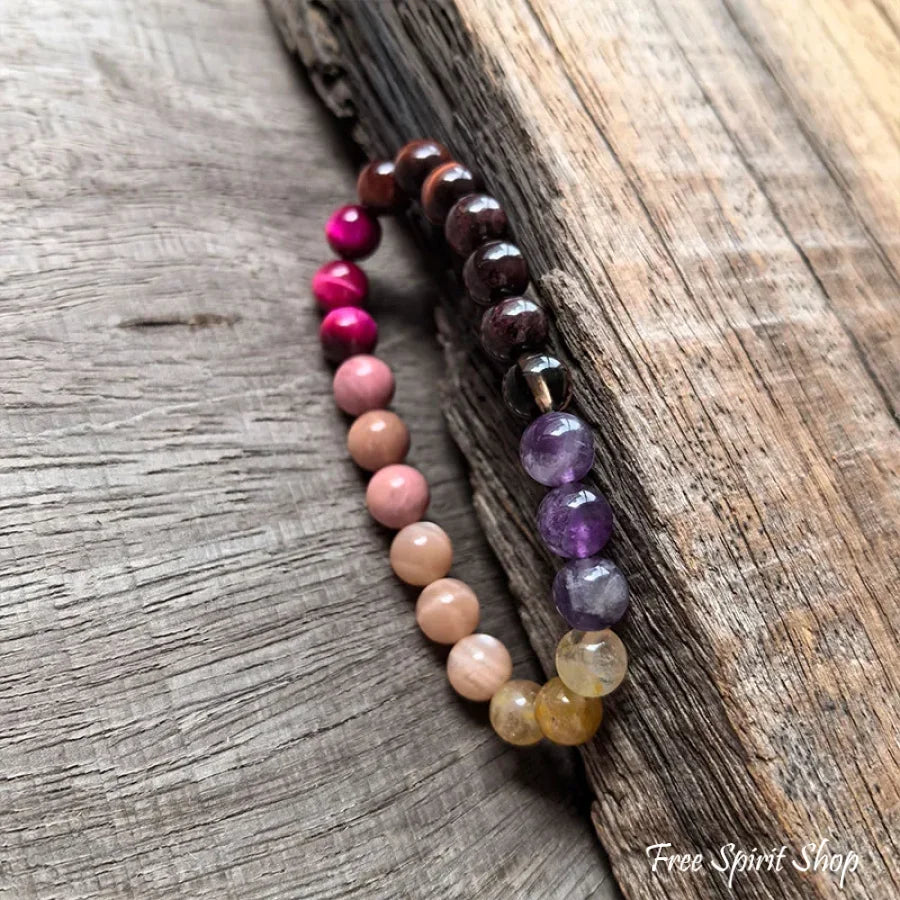 Natural Tiger eye Black Onyx Garrnet Sunstone & Amethyst Bead Bracelet Bracelet Jewelry > Bracelet > Gemstone Bead