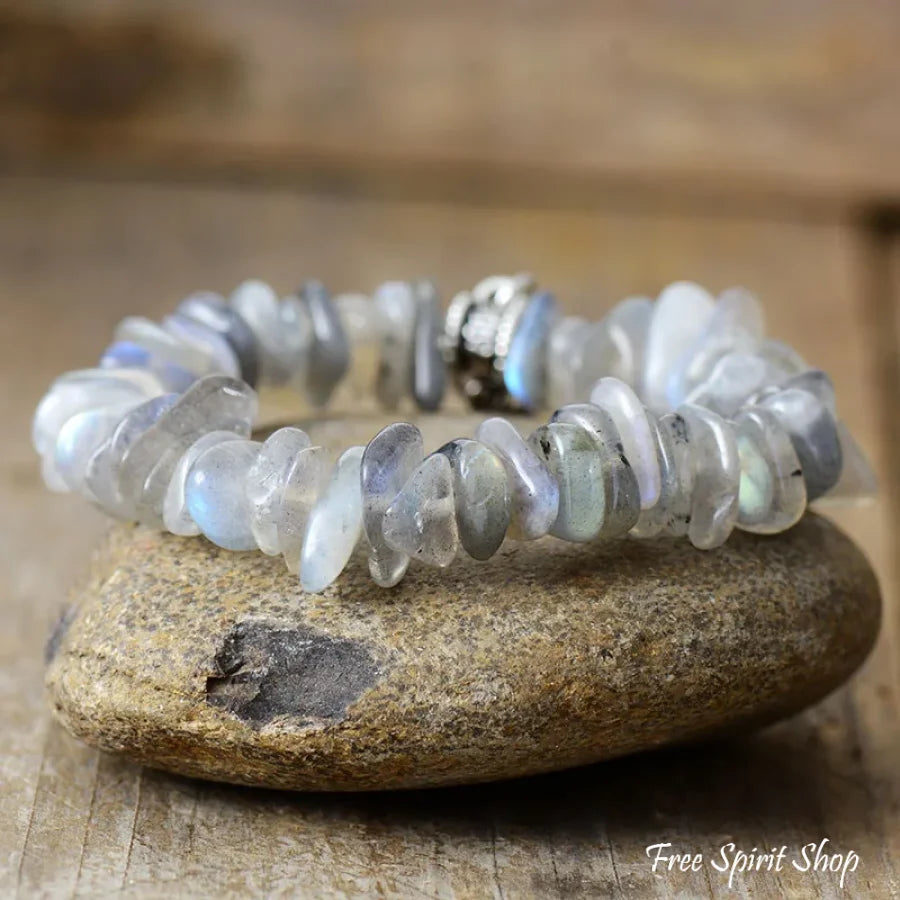 Labradorite Chip Beaded Bracelet with Heart Charm