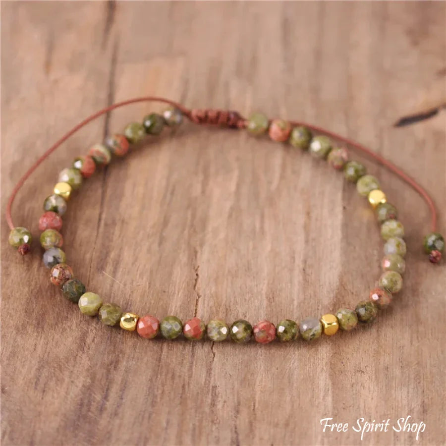 Natural Unakite Adjustable Bead Bracelet Jewelry > Gemstone