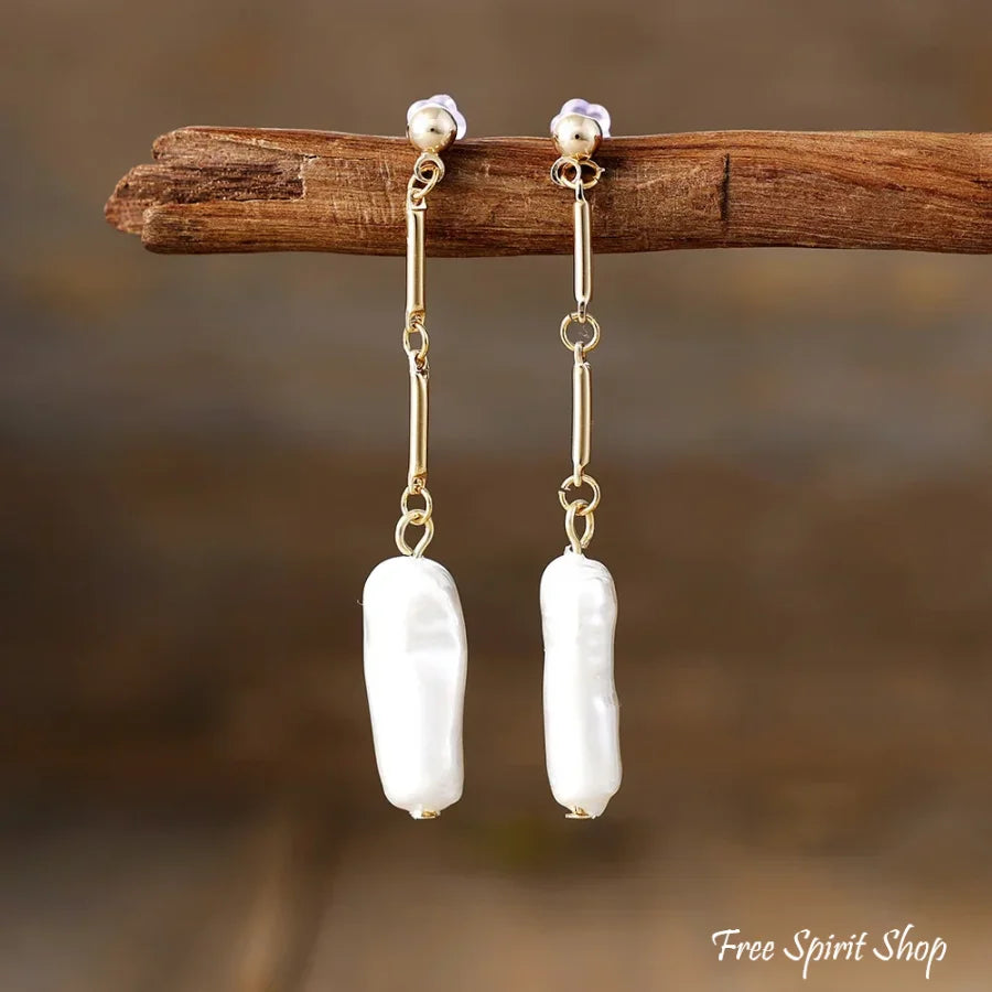 Freshwater Irregular Pearl Long Drop Earrings