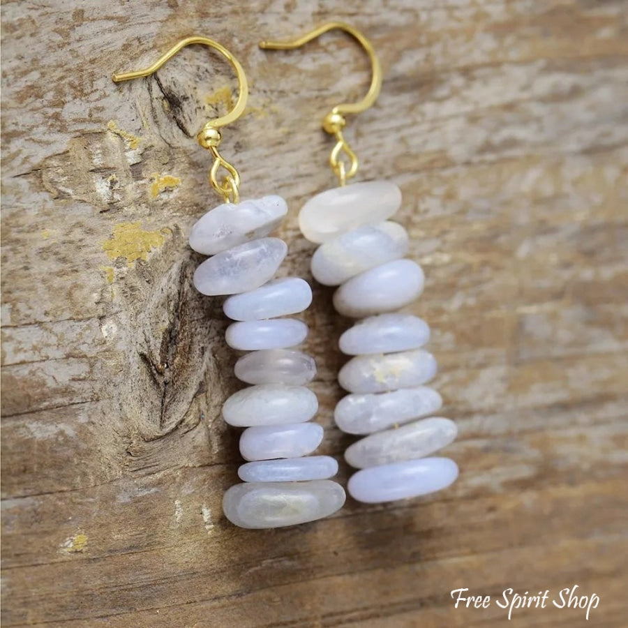 Natural Purple Agate Stone Drop Earrings Jewelry > Gemstone