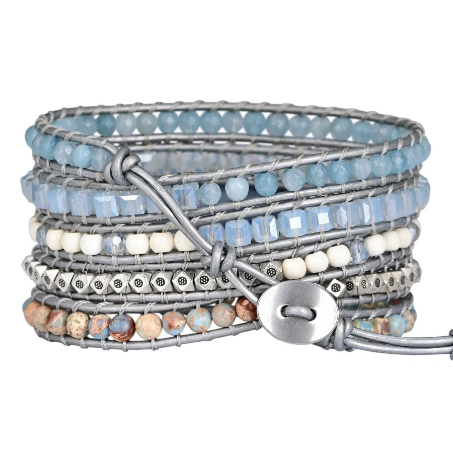Natural Blue Topaz & King Jasper Wrap Bracelet Jewelry > Gemstone Bead
